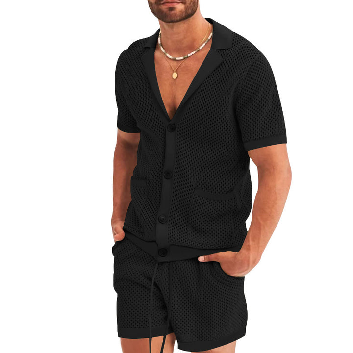 Herren luftiges Sommer-Set mit Netzdesign und elastischem Bund Aliams