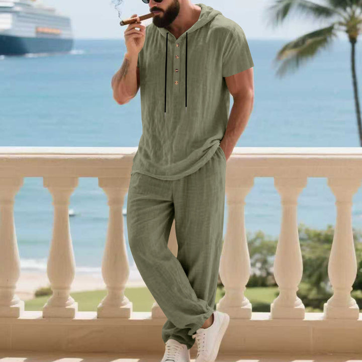 Herren komfortables Freizeit-Set mit modischem Henley-Oberteil und lockeren Hosen Aliams