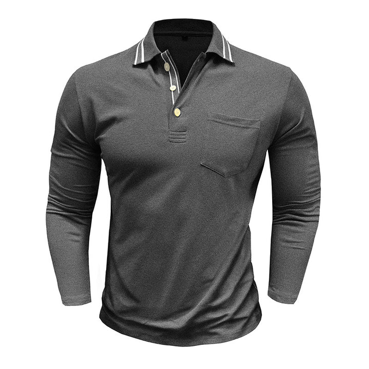 Herren elegantes Langarm Polo-Shirt mit modischem Kragen Aliams