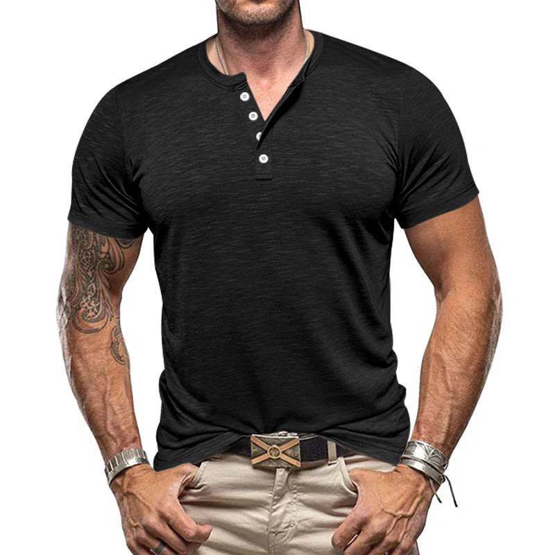 Herren stilvolles Kurzarm-Henley-Shirt mit strukturiertem Stoff Aliams