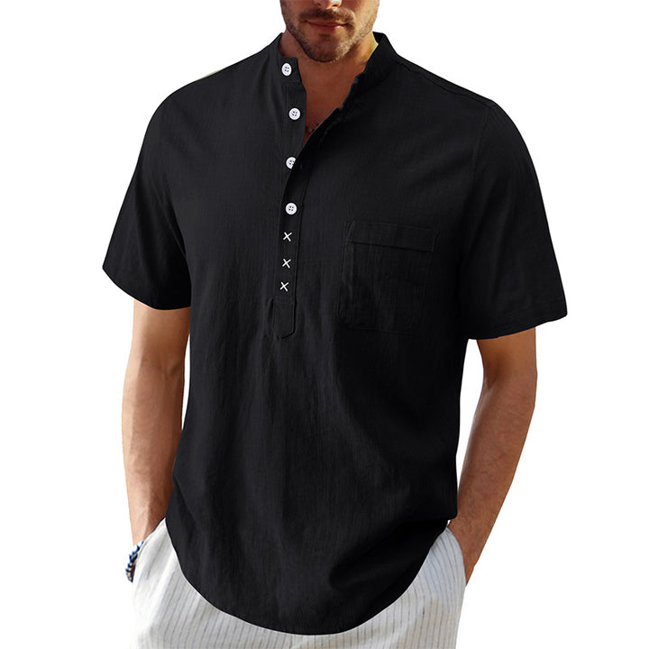 Herren Kurzarm-Henley-Shirt mit strukturiertem Kragen und eleganten Knopfdetails Aliams