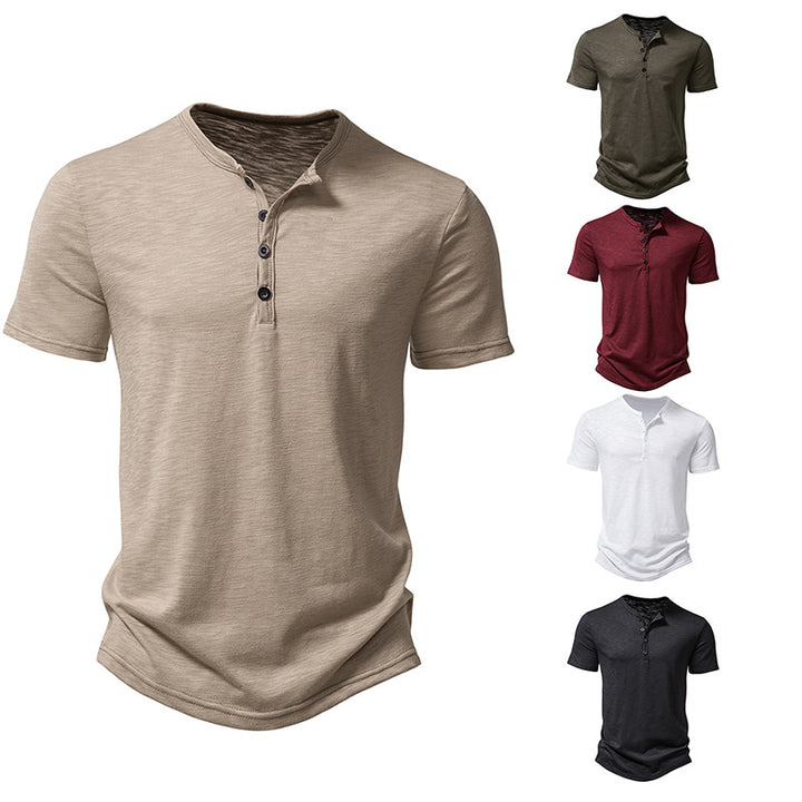 Herren Kurzarm-Henley-T-Shirt mit modischem Knopfdesign und atmungsaktiver Baumwolle Aliams