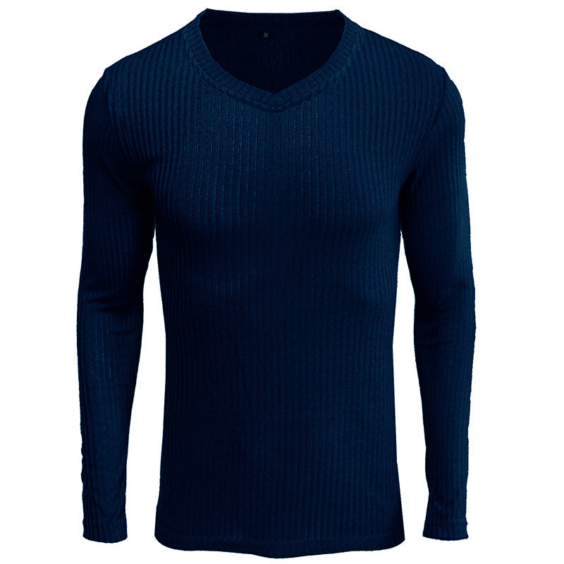 Herren V-Ausschnitt Langarmstrickpullover mit geripptem Design Aliams