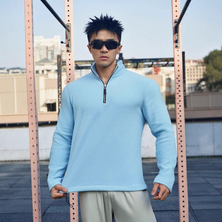 Herren Fleece-Pullover mit modernem Stehkragen und attraktiven Reißverschlussdetails Aliams