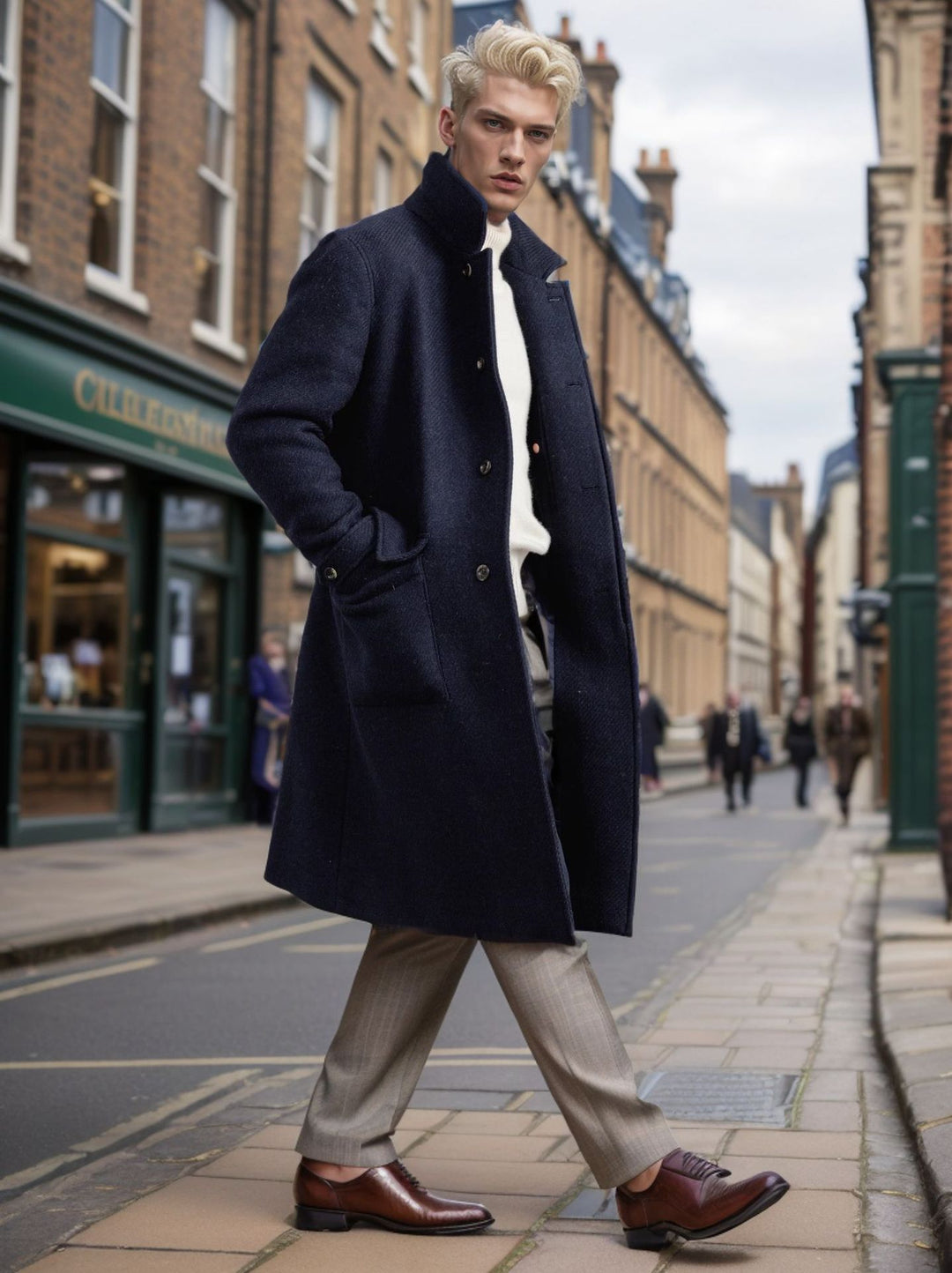 Herren klassischer Wollmantel mit hohem Kragen Aliams