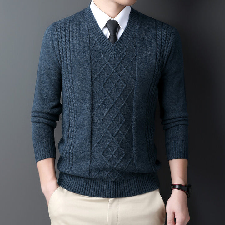 Herren V-Ausschnitt Pullover im modernen Zopfmuster Aliams