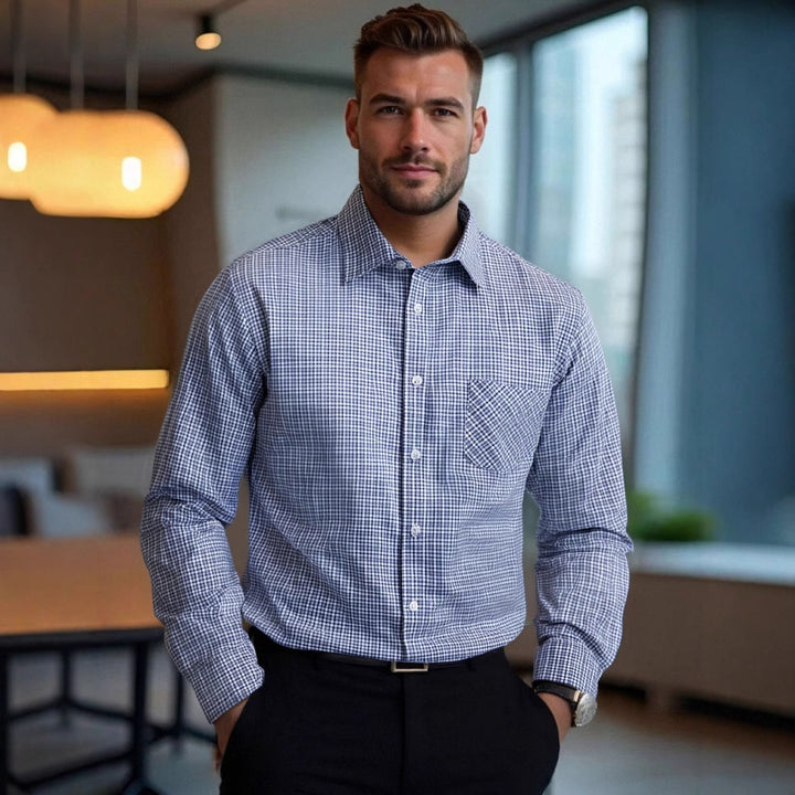 Herren kariertes Langarmhemd mit komfortablem Schnitt und Brusttasche Aliams