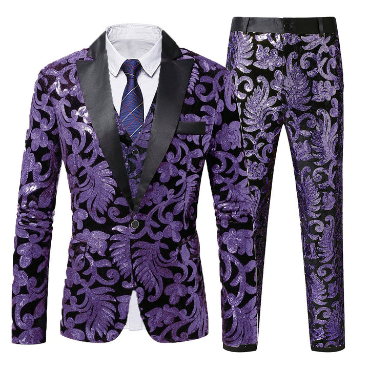 Herren elegantes Pailletten-Anzugset mit floralem Muster Aliams