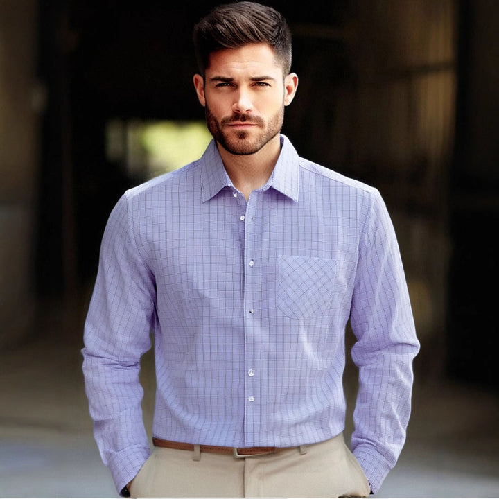 Herren kariertes Langarmhemd mit Brusttasche Aliams