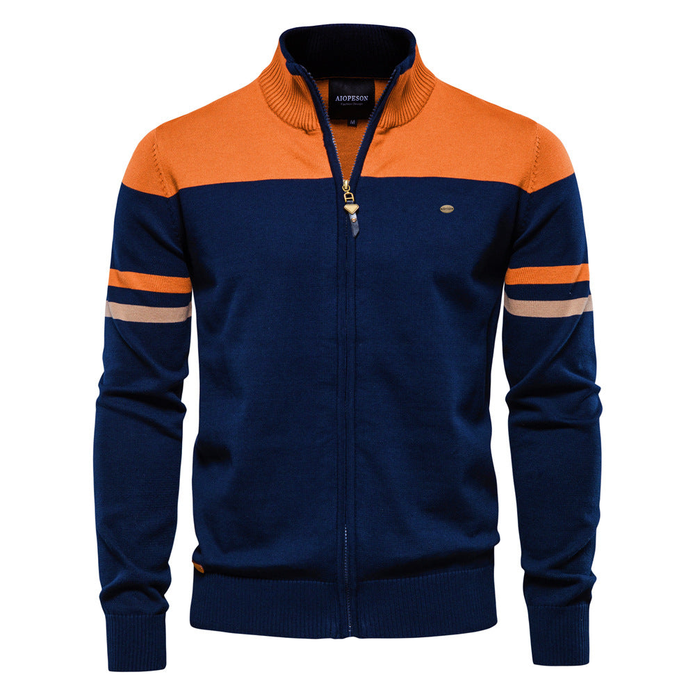 Herren Strickjacke mit modernem Zipper und sportiven Farbstreifen Aliams