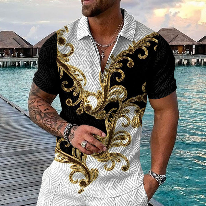 Herren Elegantes Kurzarm-Hemd mit Knopfleiste und dekorativen Mustern Aliams
