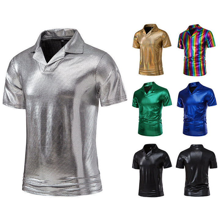 Herren glänzendes Kurzarmhemd mit modernem Design Aliams