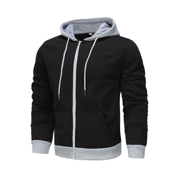 Herren Zip-Hoodie mit Kontrastfarbe und Kängurutasche Aliams