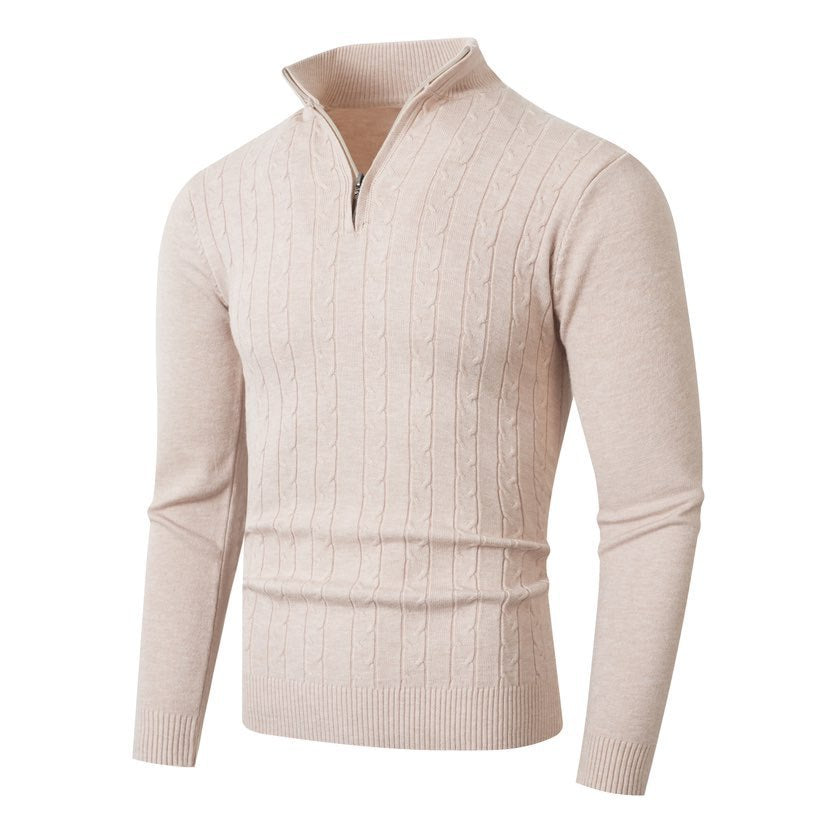 Herren stylischer Strickpullover mit hohem Stehkragen und durchgehendem Reißverschluss Aliams