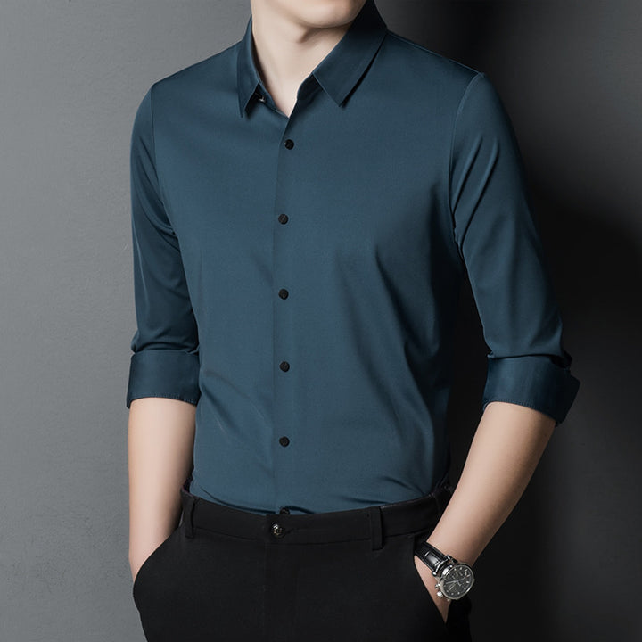 Herren elegantes Langarmhemd mit modernem Schnitt und hochwärtigem Kragen Aliams