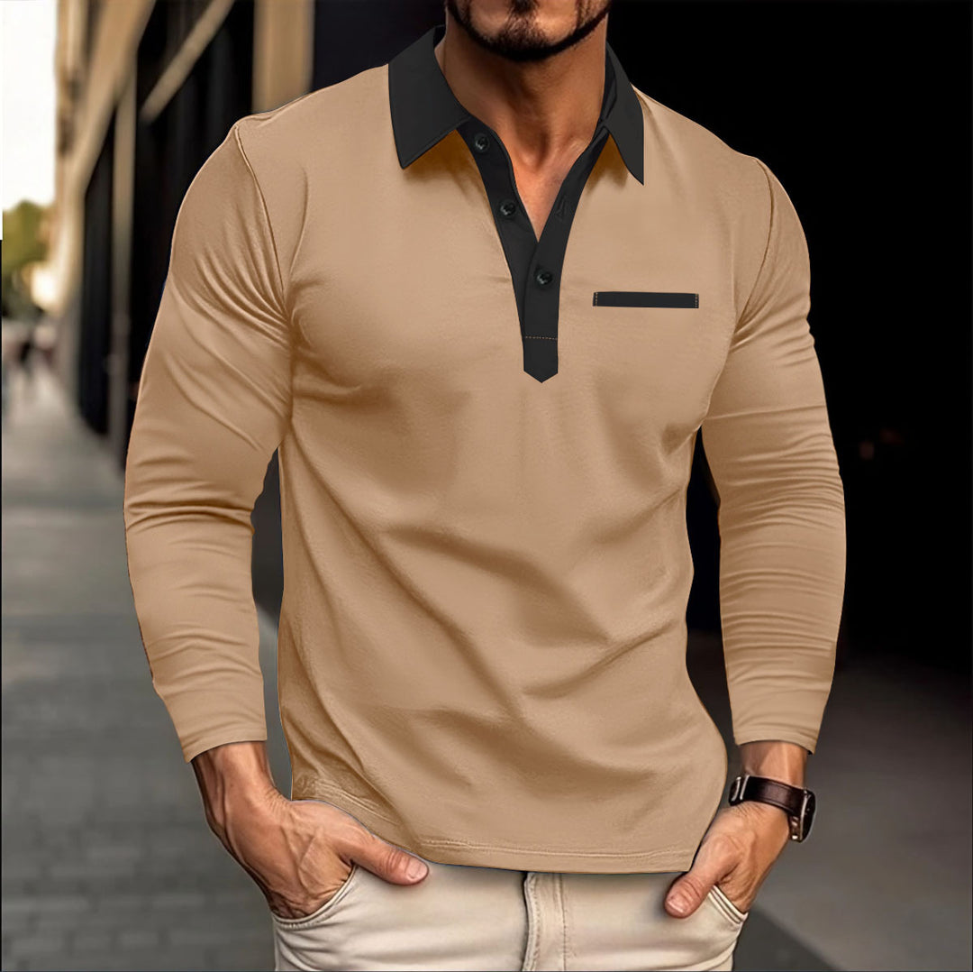 Herren Elegantes Langarmshirt mit modischem Kragen und Knopfleiste Aliams