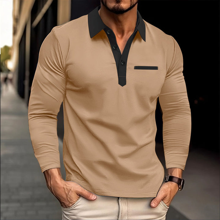 Herren Elegantes Langarmshirt mit modischem Kragen und Knopfleiste Aliams