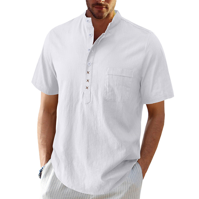 Herren Kurzarm-Henley-Shirt mit strukturiertem Kragen und eleganten Knopfdetails Aliams