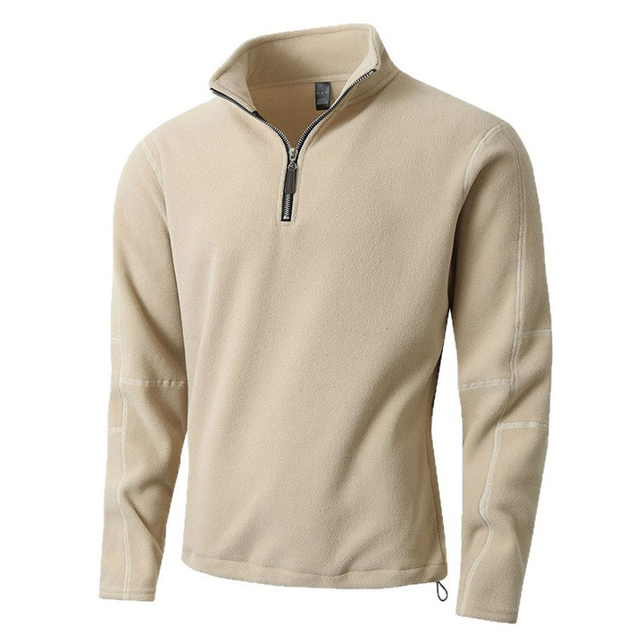 Herren Fleece-Pullover mit halblangem Reißverschluss und Stehkragen Aliams