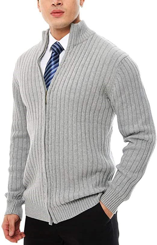 Herren Strickjacke mit modernen Zipper-Details und feinem Rippmuster Aliams