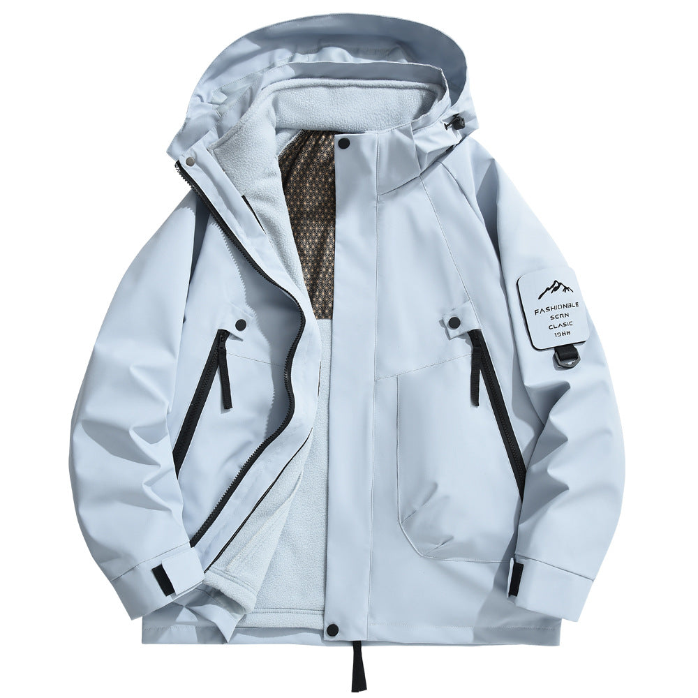 Herren wetterfeste Outdoorjacke mit isolierendem Fleece-Innenfutter und verstellbarem Kapuzenschutz Aliams