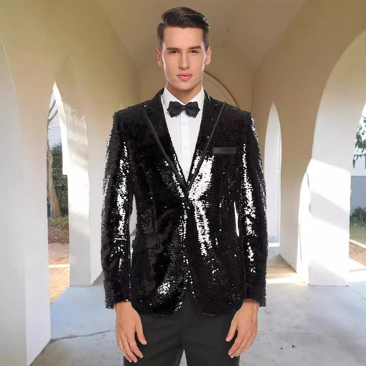 Herren Funkelnder Paillettenblazer mit modernem Schnitt und klassischem Revers Aliams