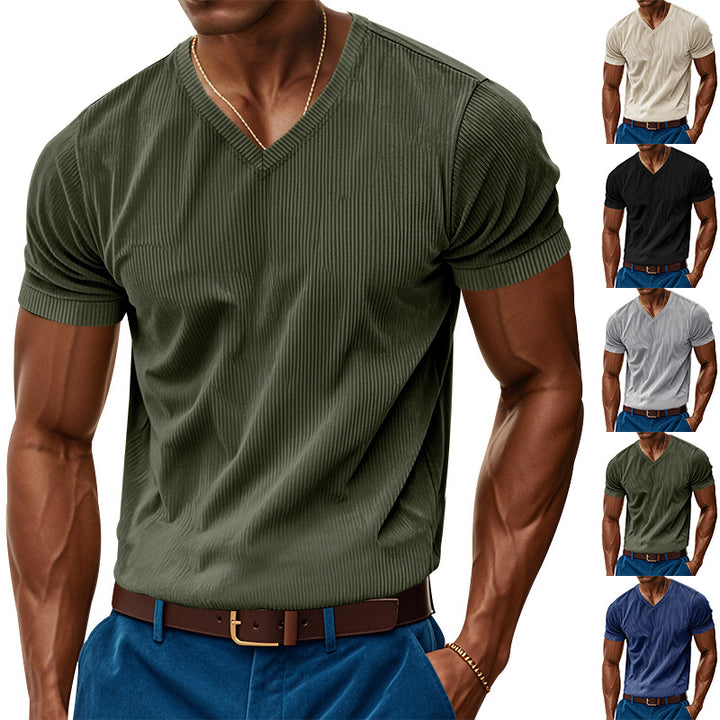Herren V-Ausschnitt Kurzarmshirt mit strukturierter Oberfläche Aliams