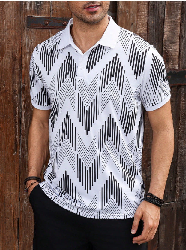 Herren Polohemd mit modernem geometrischem Design und schickem Kontrast Aliams