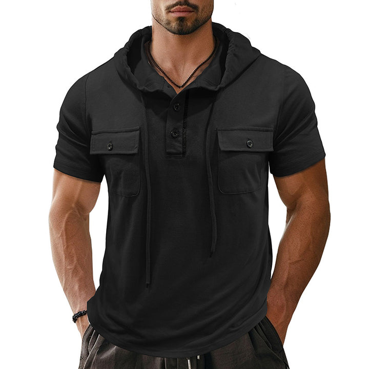 Herren Kurzarm Hemd mit Kapuze und Brusttaschen Aliams