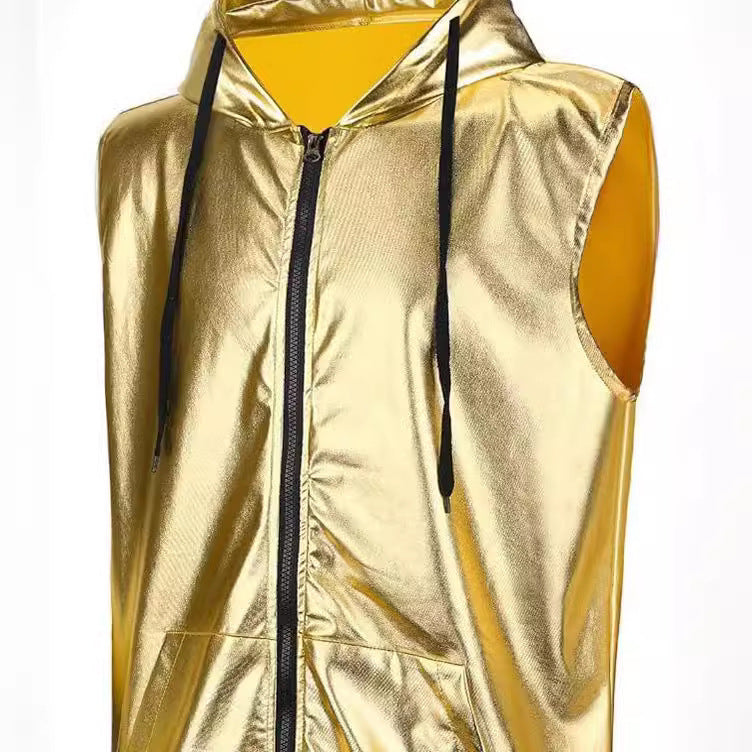 Herren angesagte Kapuzenweste mit metallischem Glanz und praktischen Taschen Aliams