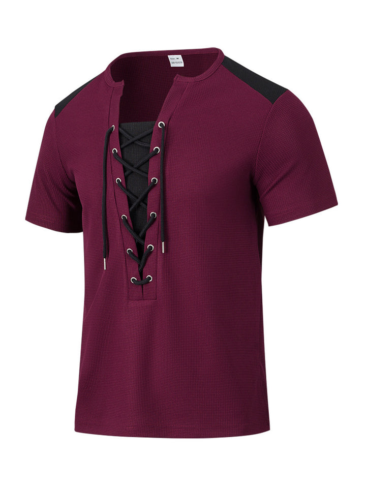 Herren Kurzarm Shirt mit sportlichem Schnürdesign Aliams