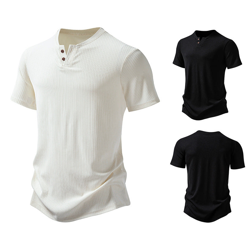 Herren hochwertiges Kurzarm-Henley-Shirt aus strukturiertem Material Aliams