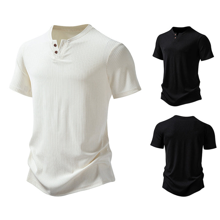 Herren hochwertiges Kurzarm-Henley-Shirt aus strukturiertem Material Aliams