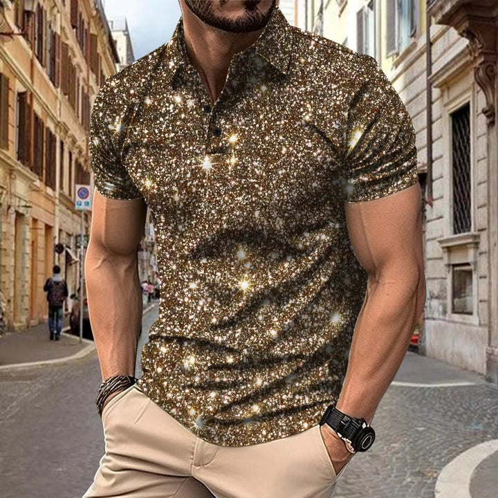 Herren Poloshirt mit schimmerndem Sternen-Design und hochwertigem Baumwollmix Aliams
