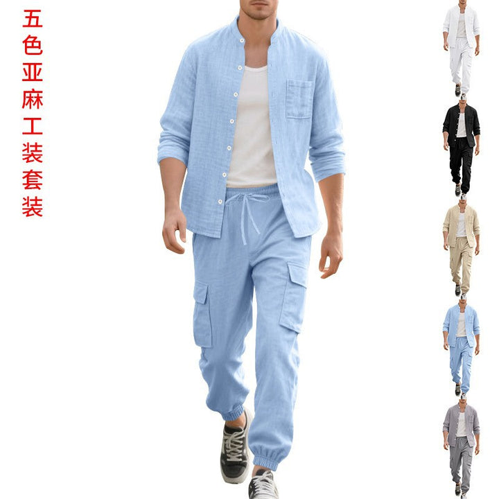 Herren entspannte Cargo-Hose und lässiges Hemd Set Aliams