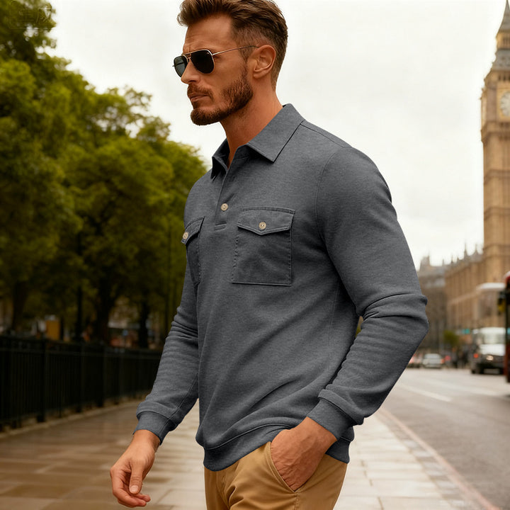 Herren elegantes Poloshirt mit praktischen Brusttaschen und hochwertigem Baumwollmix Aliams