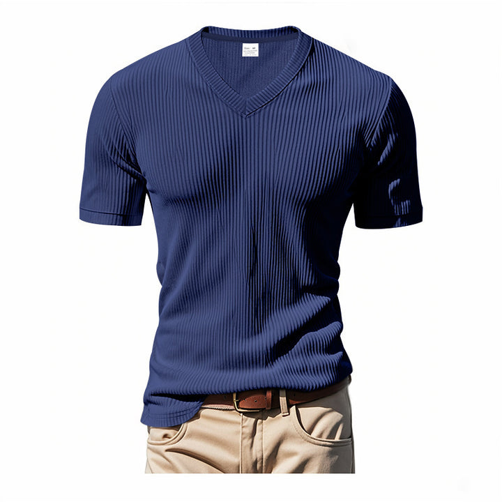 Herren V-Ausschnitt T-Shirt mit strukturiertem Rippenmuster Aliams