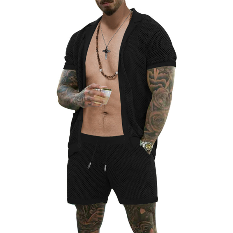 Herren luftiges Sommer-Set mit Netzdesign und elastischem Bund Aliams