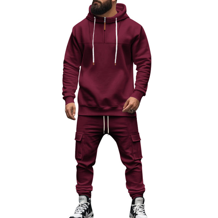 Herren komfortabler Hoodie- und Jogginganzug mit praktischen Cargo-Taschen und hohem Kragen Aliams