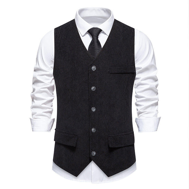 Herren elegante Anzugweste im klassischen Herringbone-Design mit praktischen Taschen Aliams