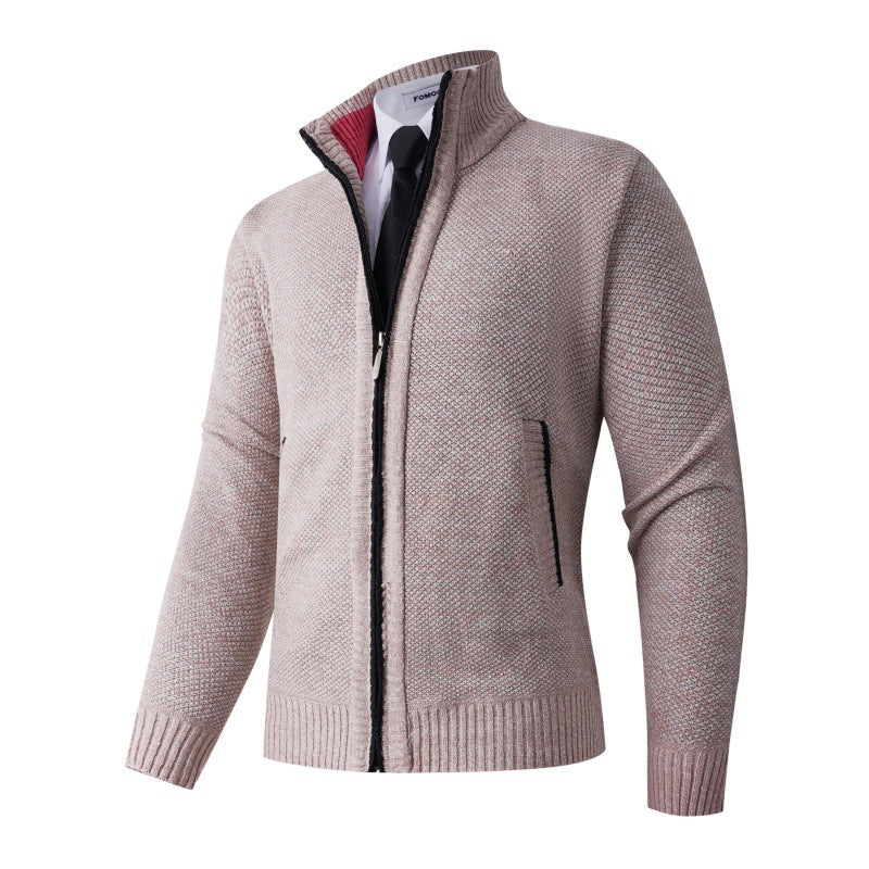 Herren stylische Strickjacke mit hohem Kragen und praktischen Taschen Aliams
