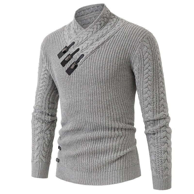 Herren Strickpullover mit elegantem Schalkragen und Zopfmuster Aliams
