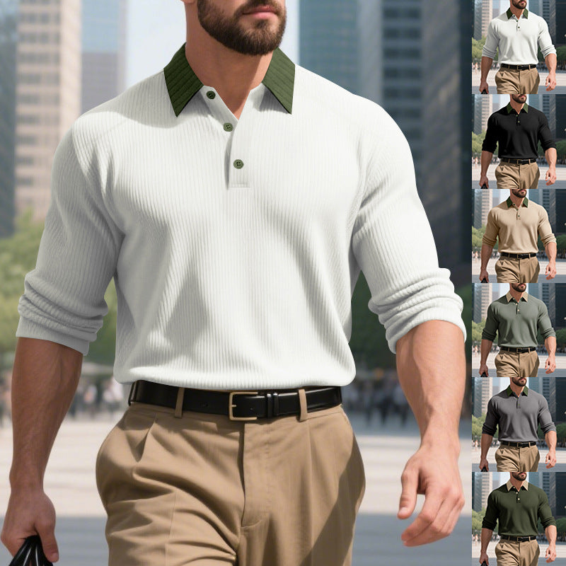 Herren elegantes Poloshirt mit strukturiertem Stehkragen und Knopfleiste Aliams
