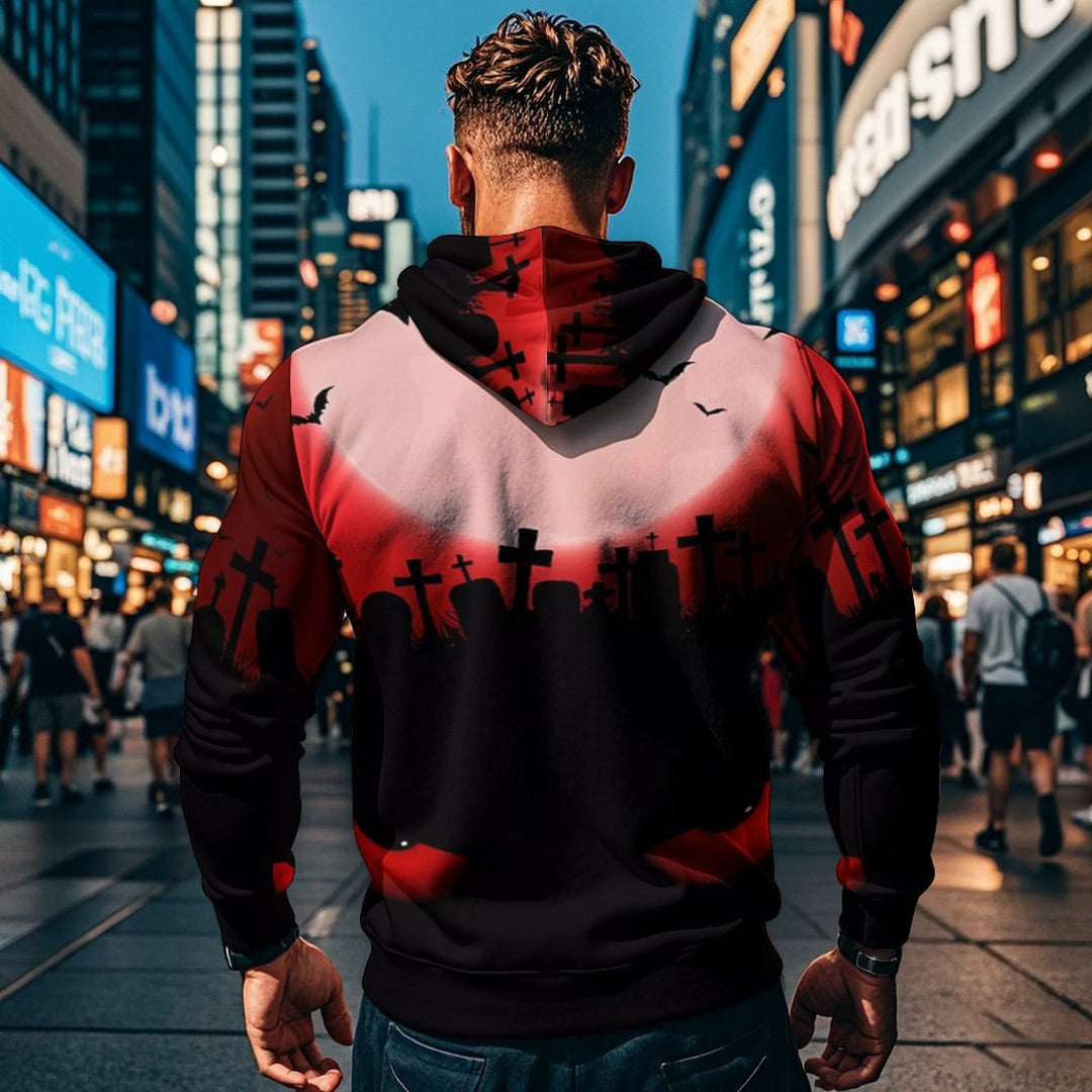 Herren Kapuzensweater mit kreativen Halloween-Motiv und lockerer Passform Aliams