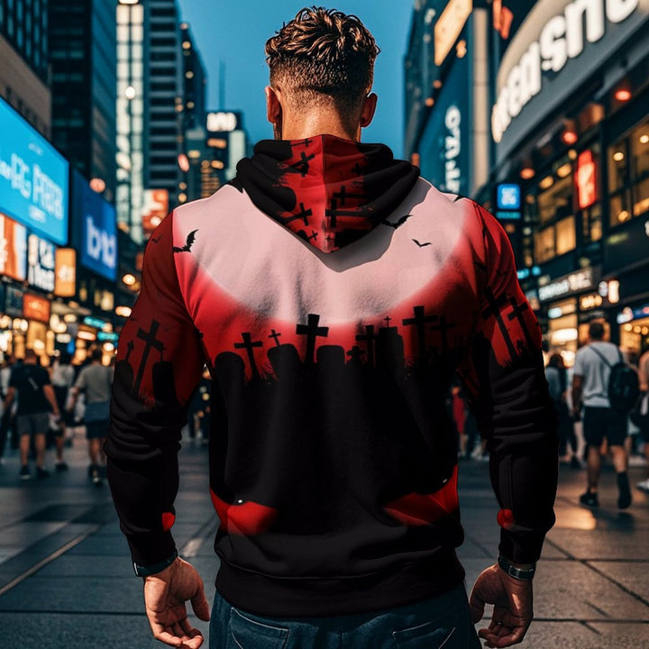 Herren Kapuzensweater mit kreativen Halloween-Motiv und lockerer Passform Aliams