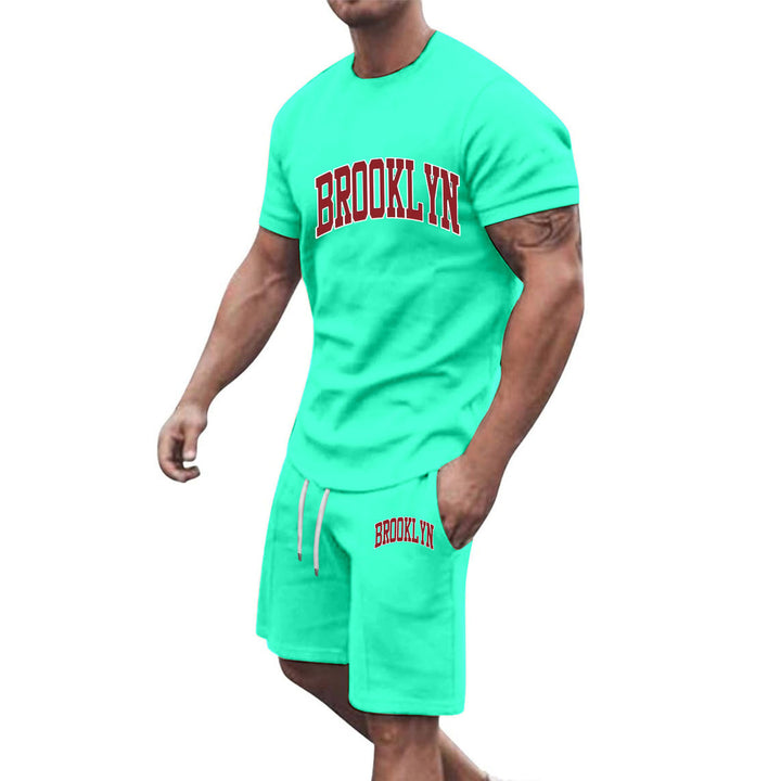 Herren Sportliche Baumwoll-Kurzarm-Pullover und Shorts Set Aliams