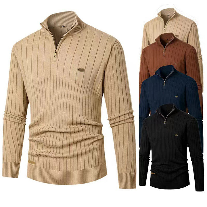 Herren Pullover mit modernem Reißverschluss und Rippenstruktur Aliams