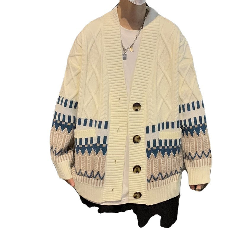Herren Strickjacke mit modernen Mustern und praktischen Taschen Aliams