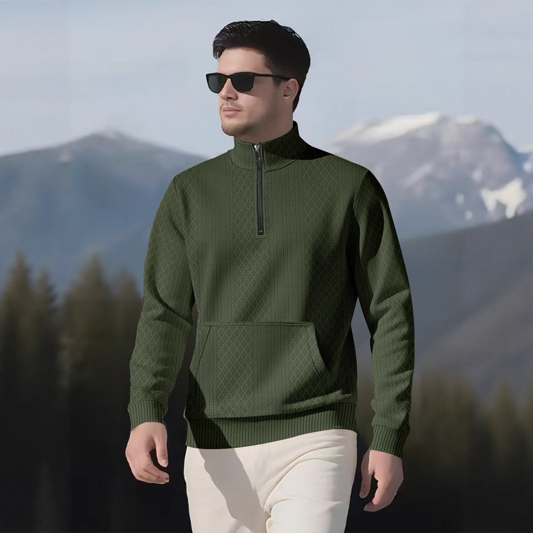 Herren sportlicher Fleece-Pullover mit hohem Kragen und Reißverschluss Aliams