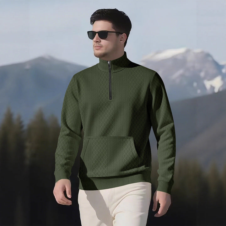 Herren sportlicher Fleece-Pullover mit hohem Kragen und Reißverschluss Aliams
